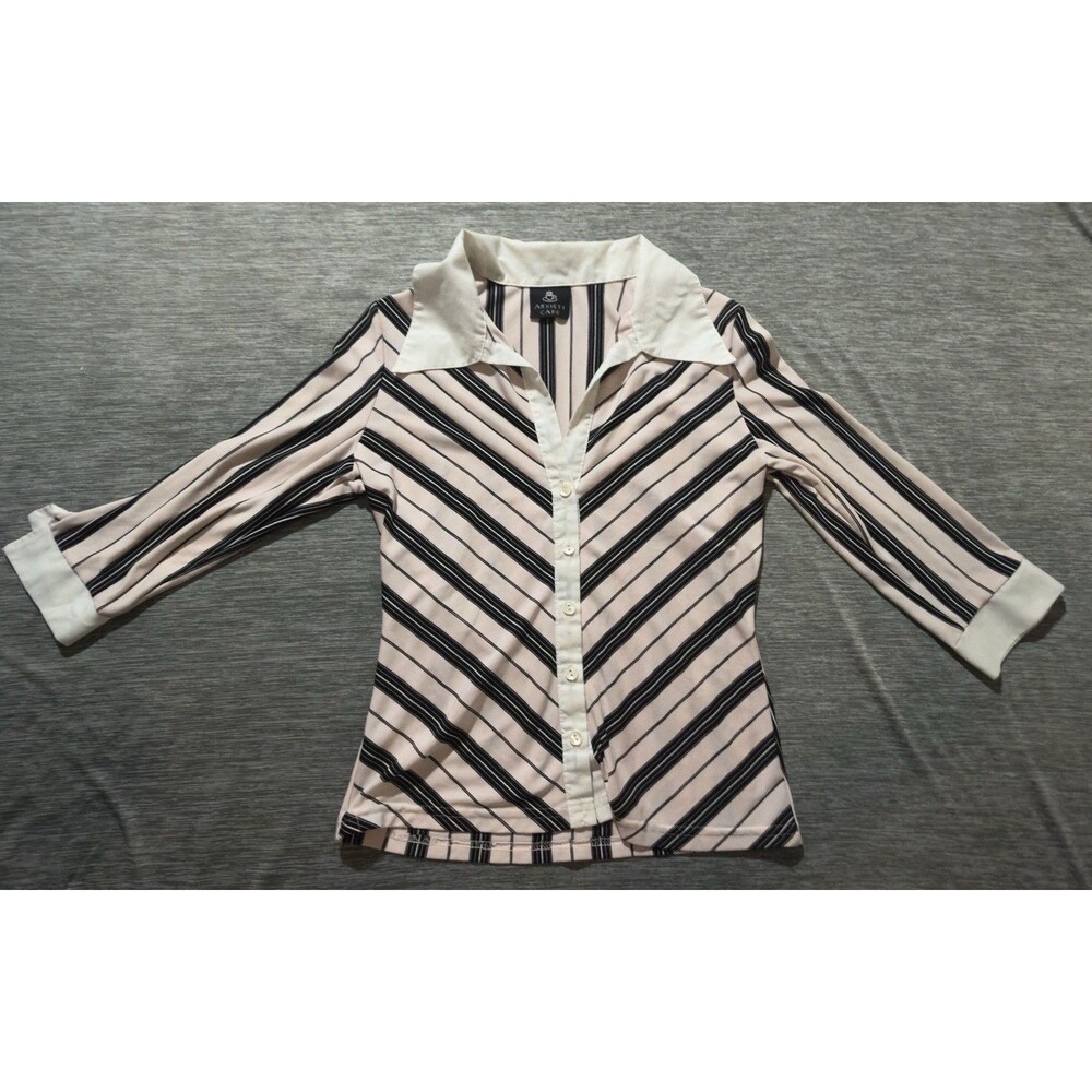 Vintage Y2K  Anxiety Pink Stripe 3/4 Sleeve Button Up Shirt Large EUC